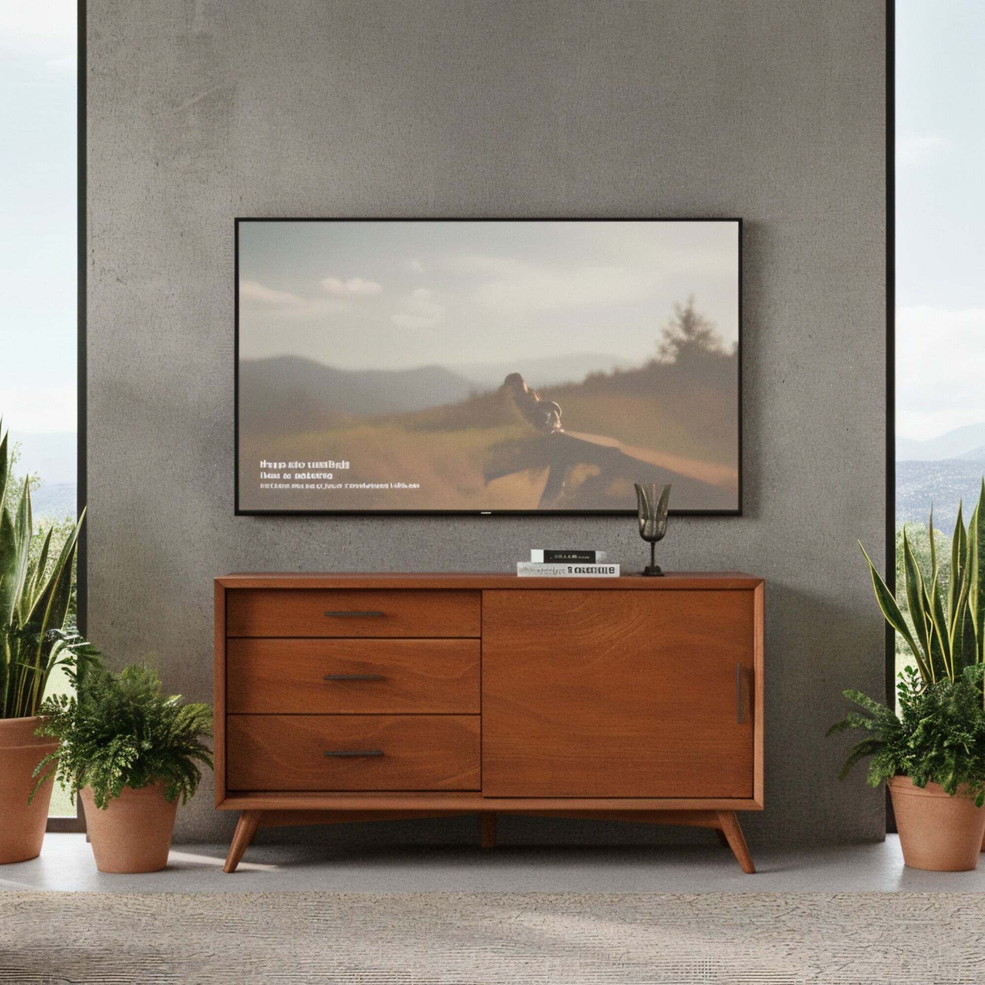 Flynn Mid-Century Small TV Console, Chestnut | Alpine – Alpine