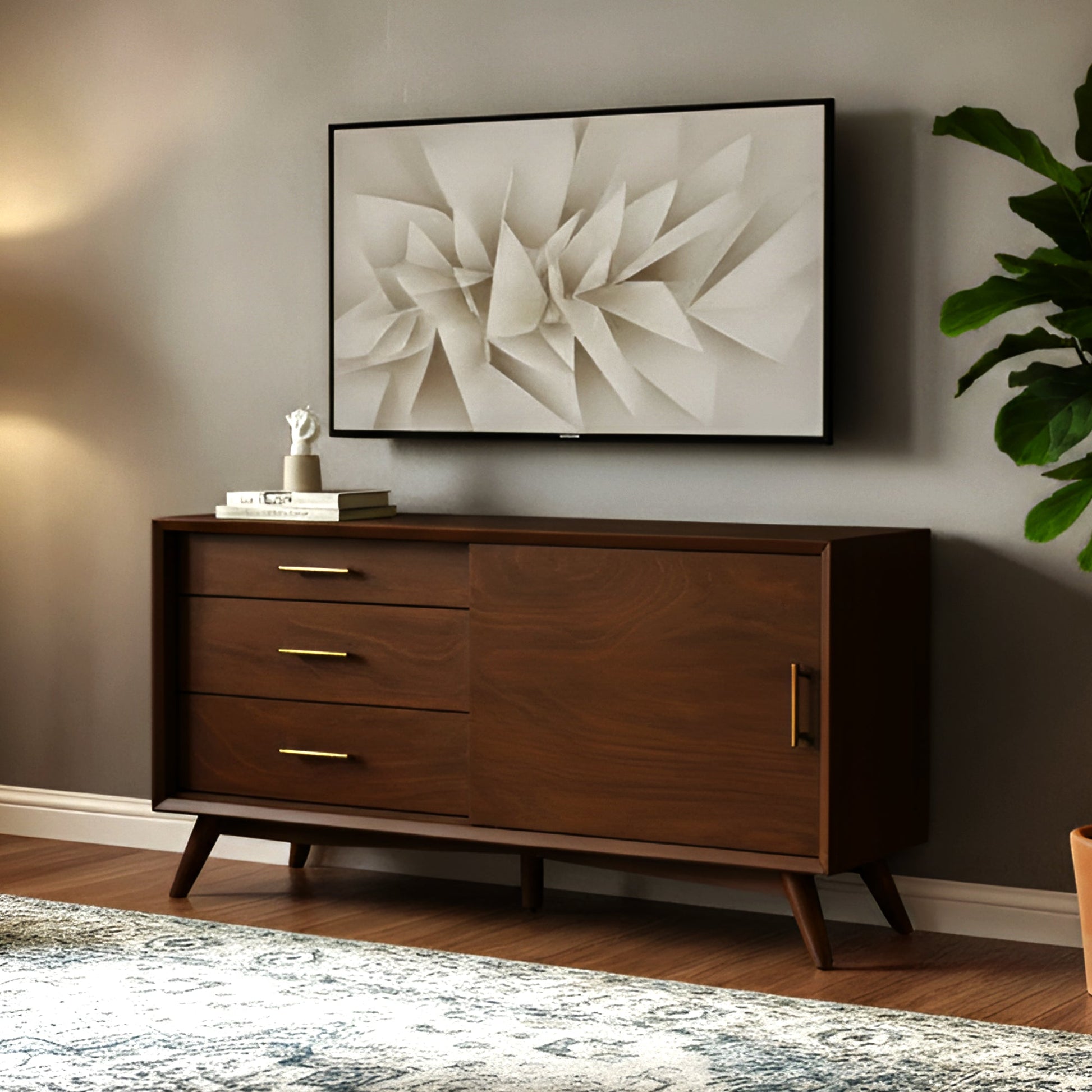 Flynn Small TV Console, Walnut - Alpine Furniture