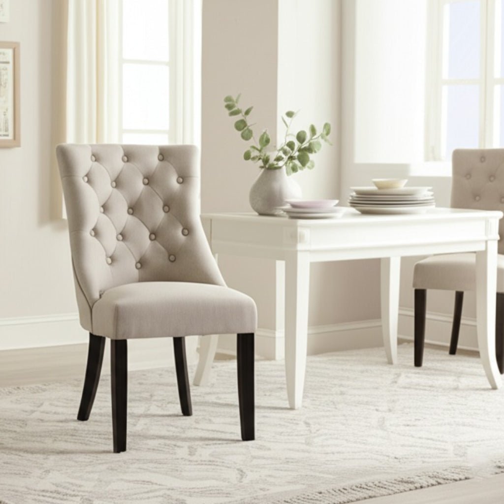 Prairie Upholstered Side Chairs, Cream Linen (Set of 2 Chairs) - Alpine Furniture