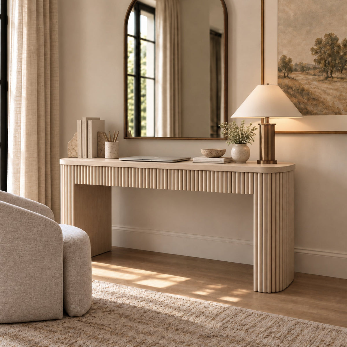 Reba Large Desk, White Wash - Alpine Furniture
