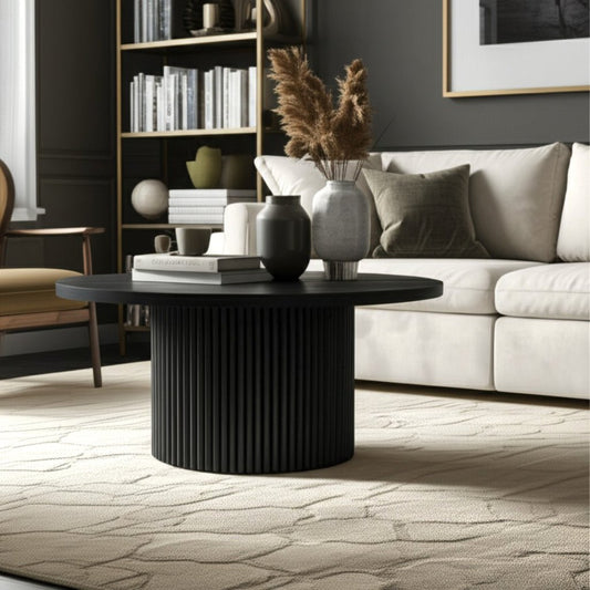 Reba Round Cocktail Table, Black - Alpine Furniture