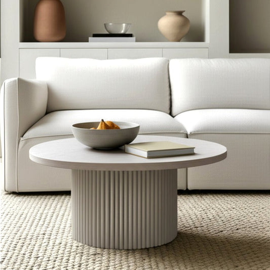 Reba Round Cocktail Table, White Wash - Alpine Furniture