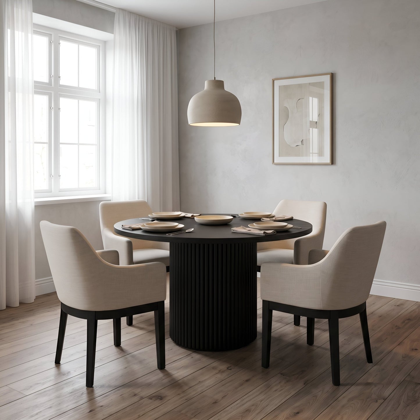 Reba Round Dining Table, Black & White Wash - Alpine Furniture