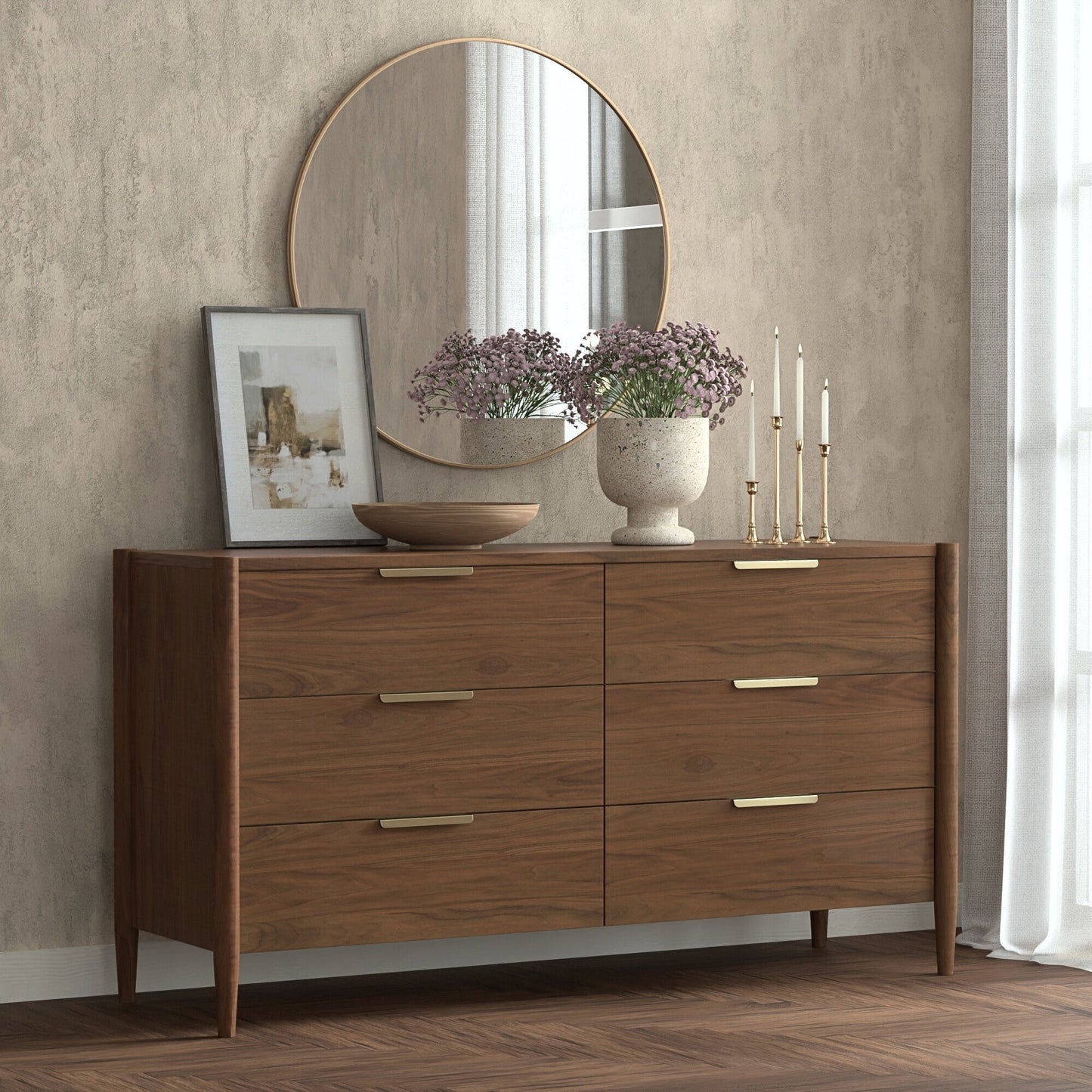 Sinclair Dresser, Walnut - Alpine Furniture