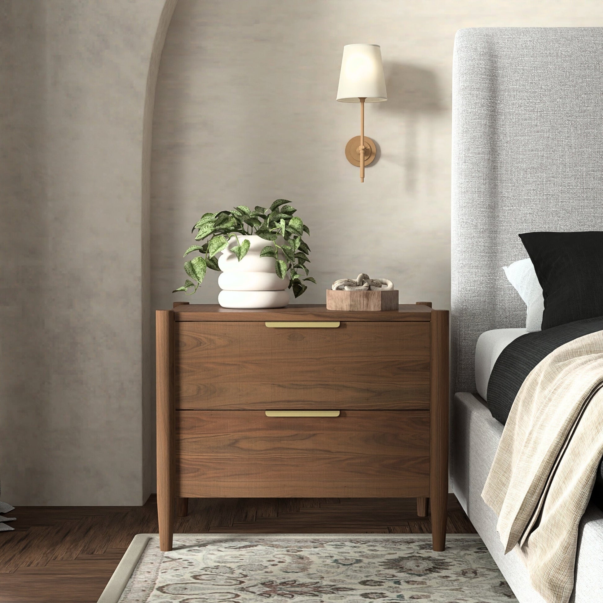 Sinclair Nightstand, Walnut - Alpine Furniture