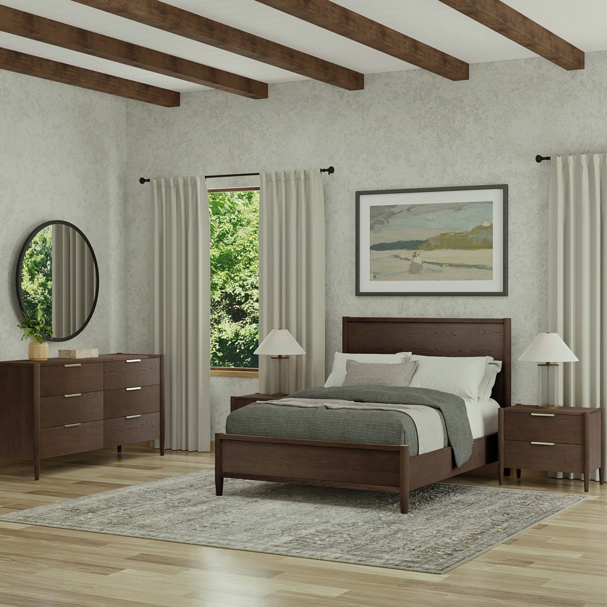 Sinclair Panel Bed, Walnut - Alpine Furniture