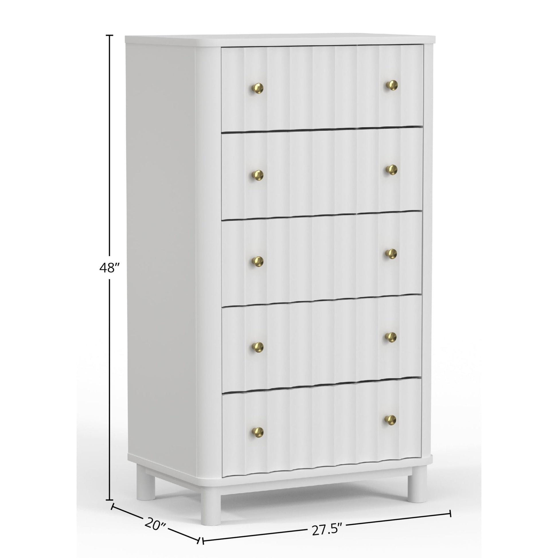 Stapleton Five Drawer Chest, White - Alpine Furniture