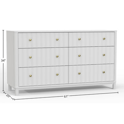 Stapleton Six Drawer Dresser, White - Alpine Furniture