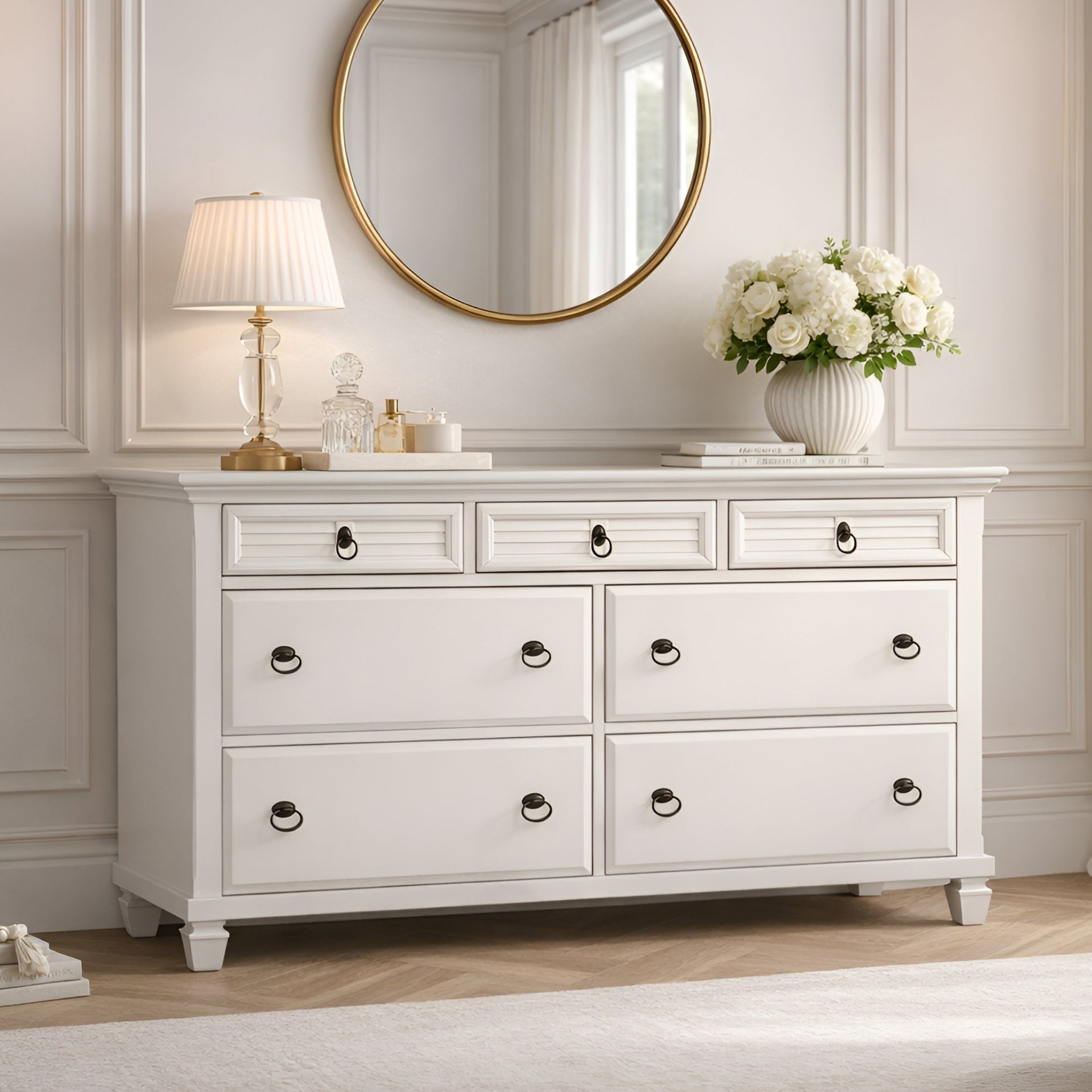 Alpine Furniture White 7 Drawer Dresser