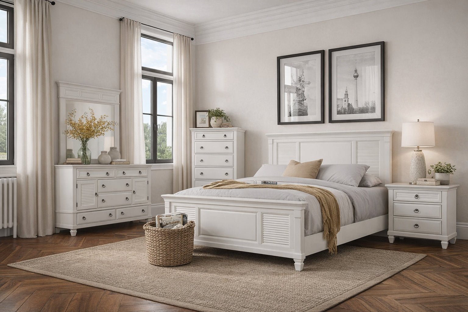 Winchester Shutter Panel Bed, White – Alpine Furniture