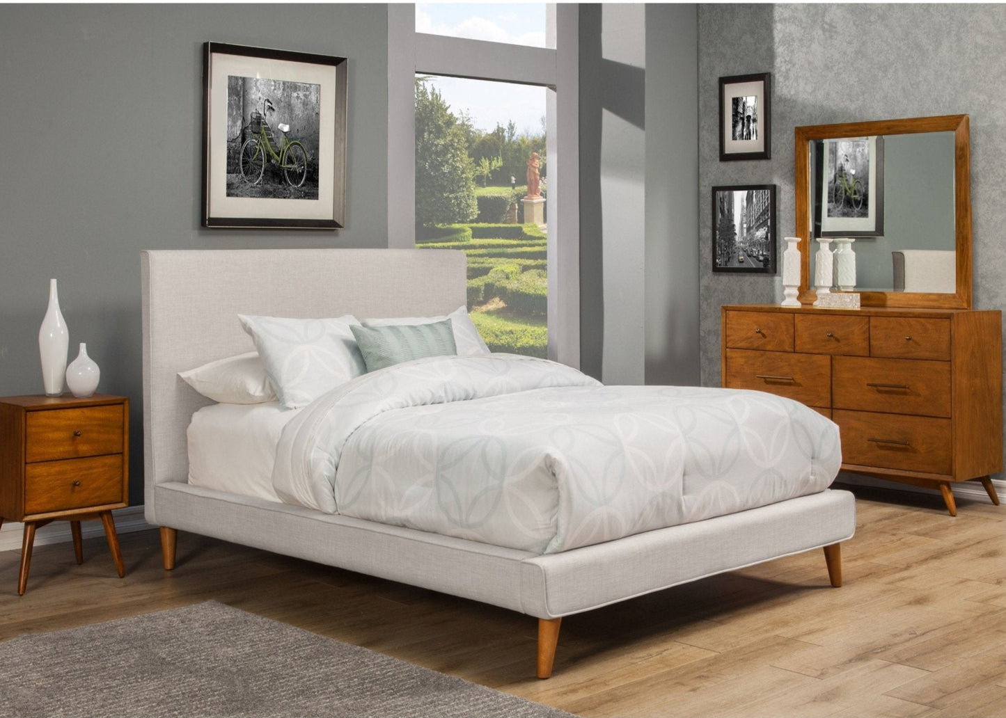 Britney Bed, Light Grey Linen - Alpine Furniture