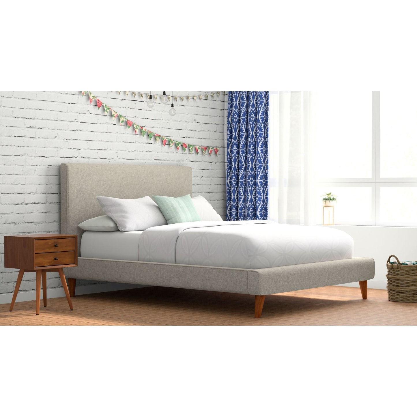 Britney Bed, Light Grey Linen - Alpine Furniture