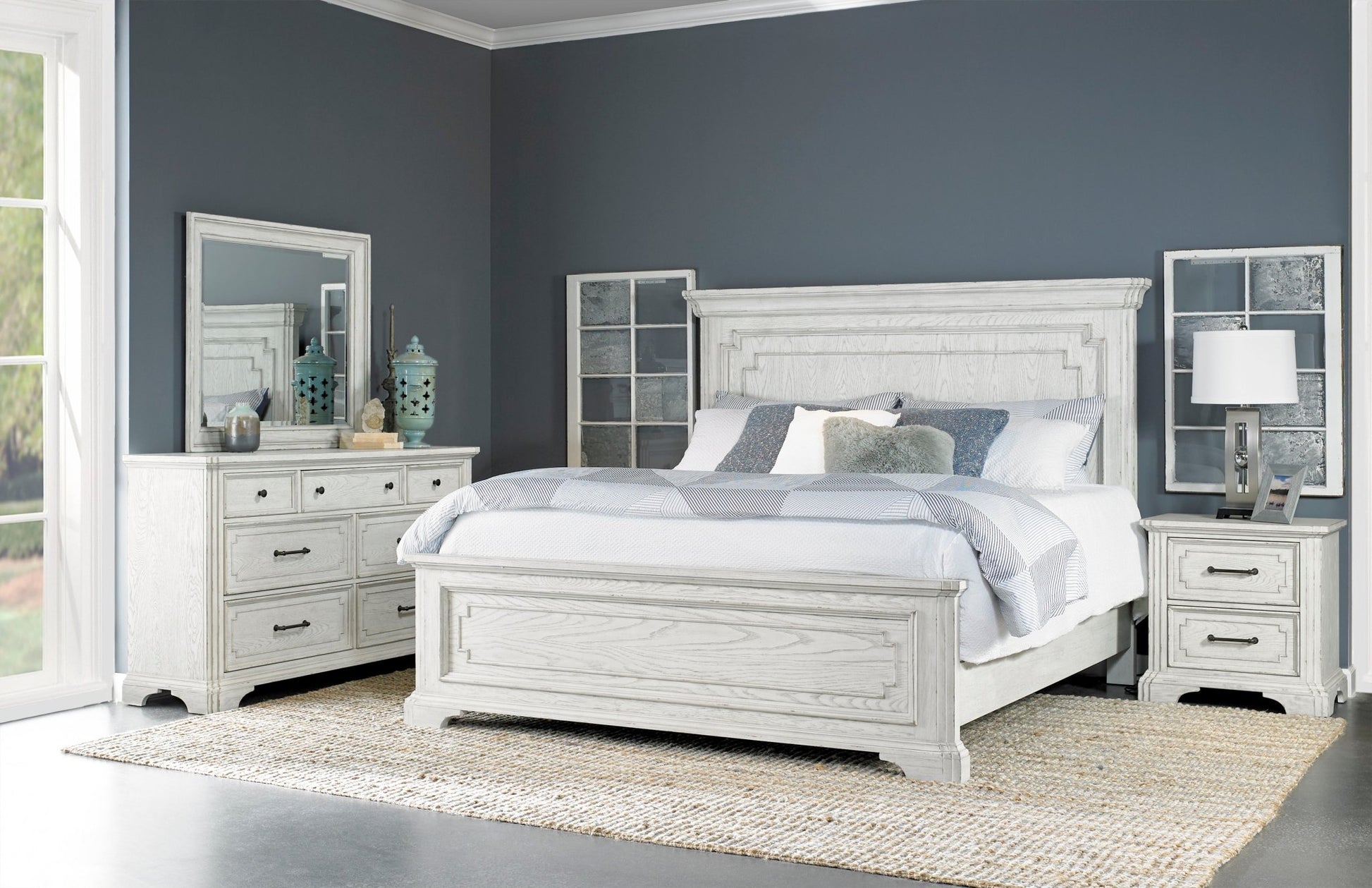 Clara Panel Bed, White Mist - Alpine Furniture