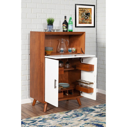 Flynn Large Bar Cabinet, Acorn/White - Alpine Furniture