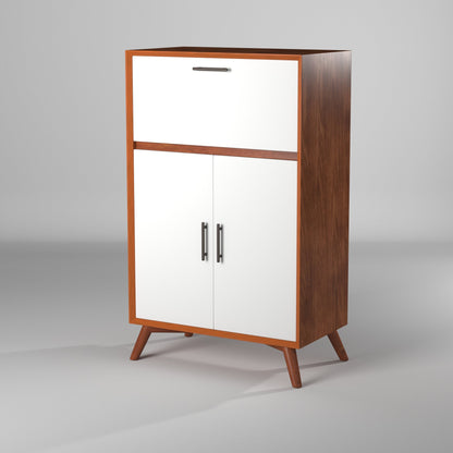 Flynn Large Bar Cabinet, Acorn/White - Alpine Furniture
