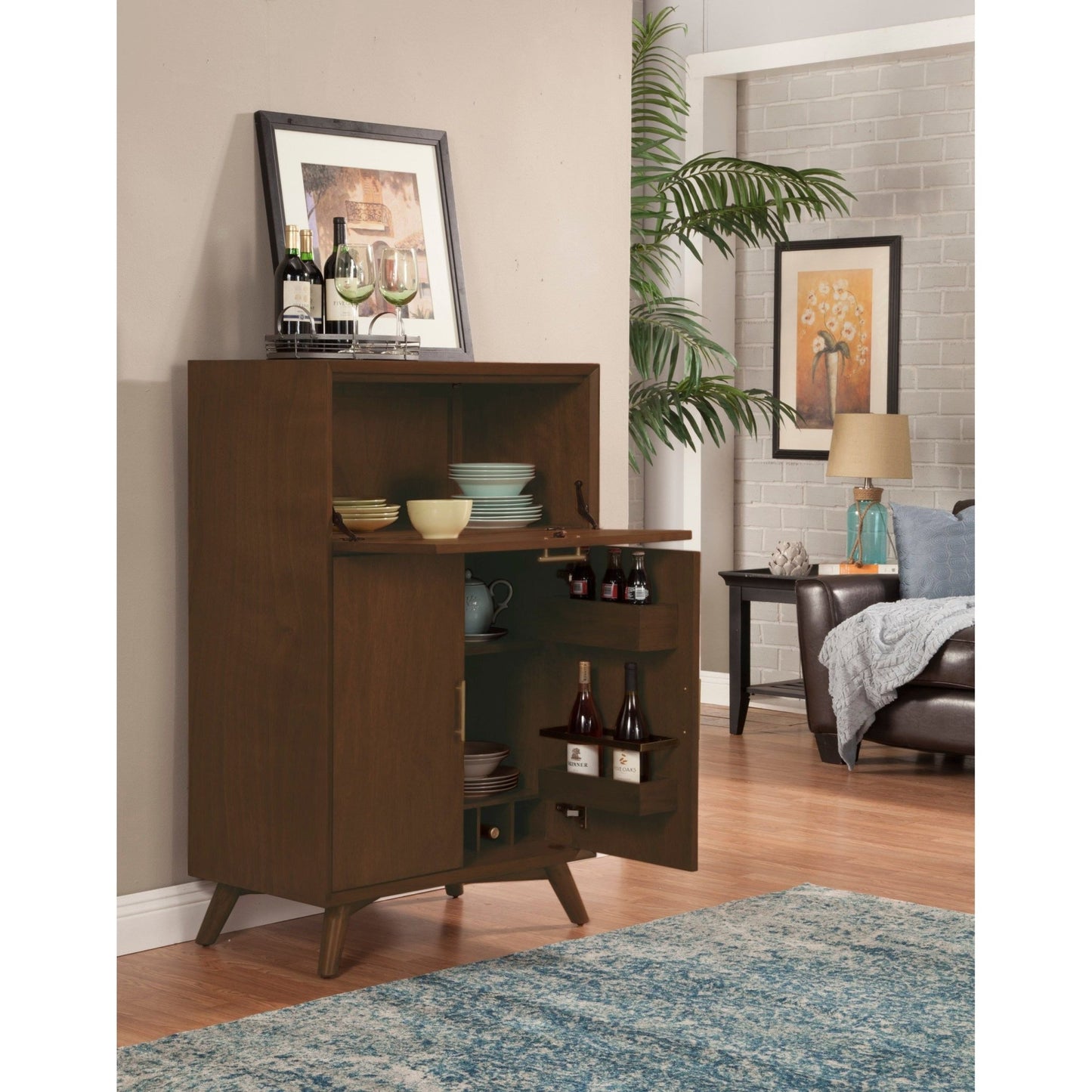 Flynn Large Bar Cabinet, Walnut - Alpine Furniture