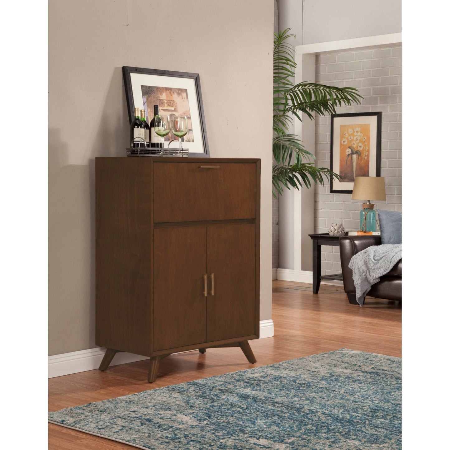 Flynn Large Bar Cabinet, Walnut - Alpine Furniture