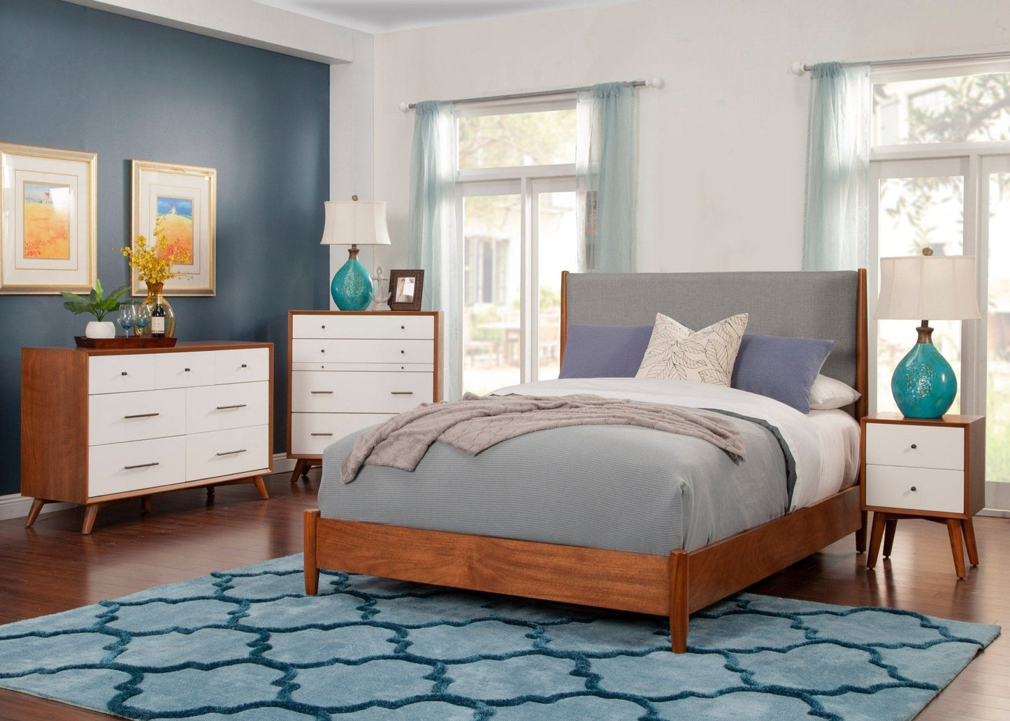 Flynn Panel Bed, Acorn/Grey - Alpine Furniture