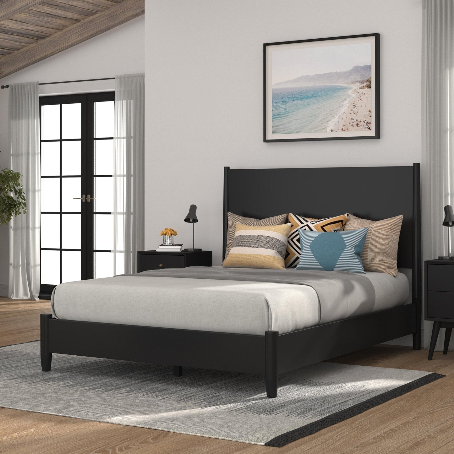 Flynn Panel Bed, Black - Alpine Furniture