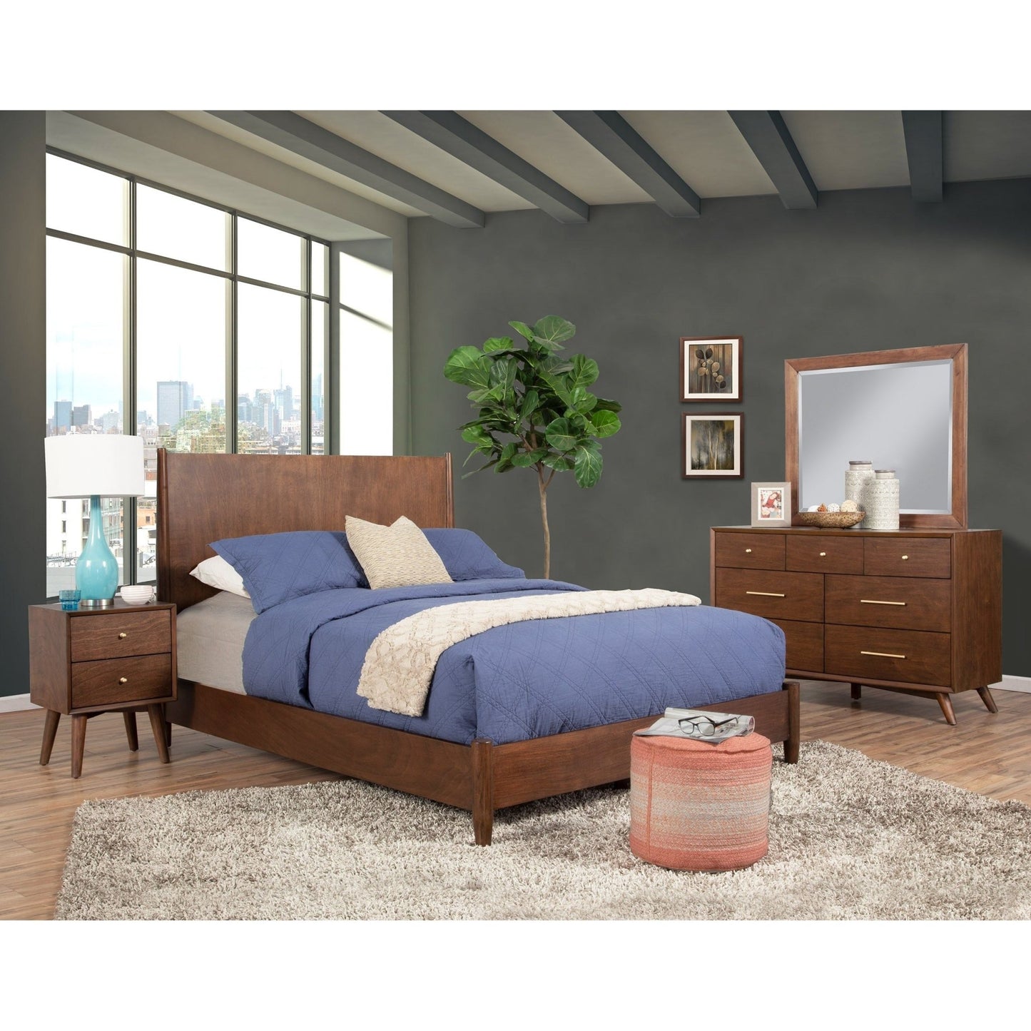 Flynn Panel Bed, Walnut - Alpine Furniture