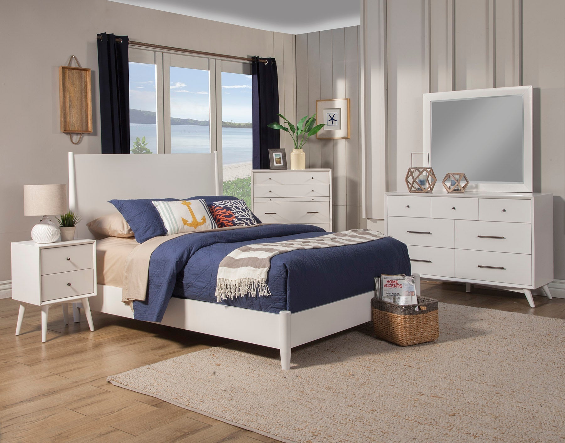 Flynn Panel Bed, White - Alpine Furniture