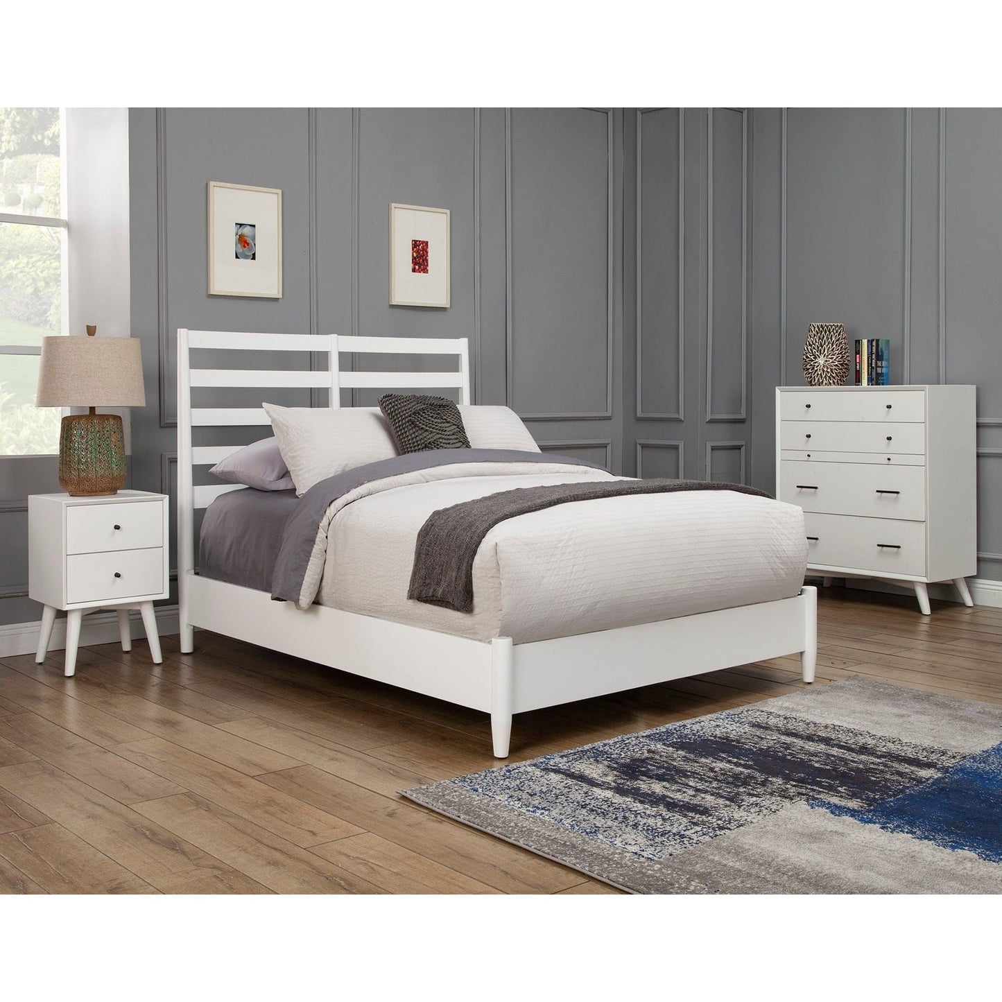 Flynn Retro Bed, White - Alpine Furniture