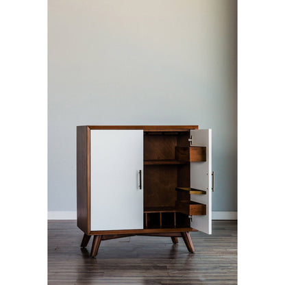 Flynn Small Bar Cabinet, Acorn/White - Alpine Furniture