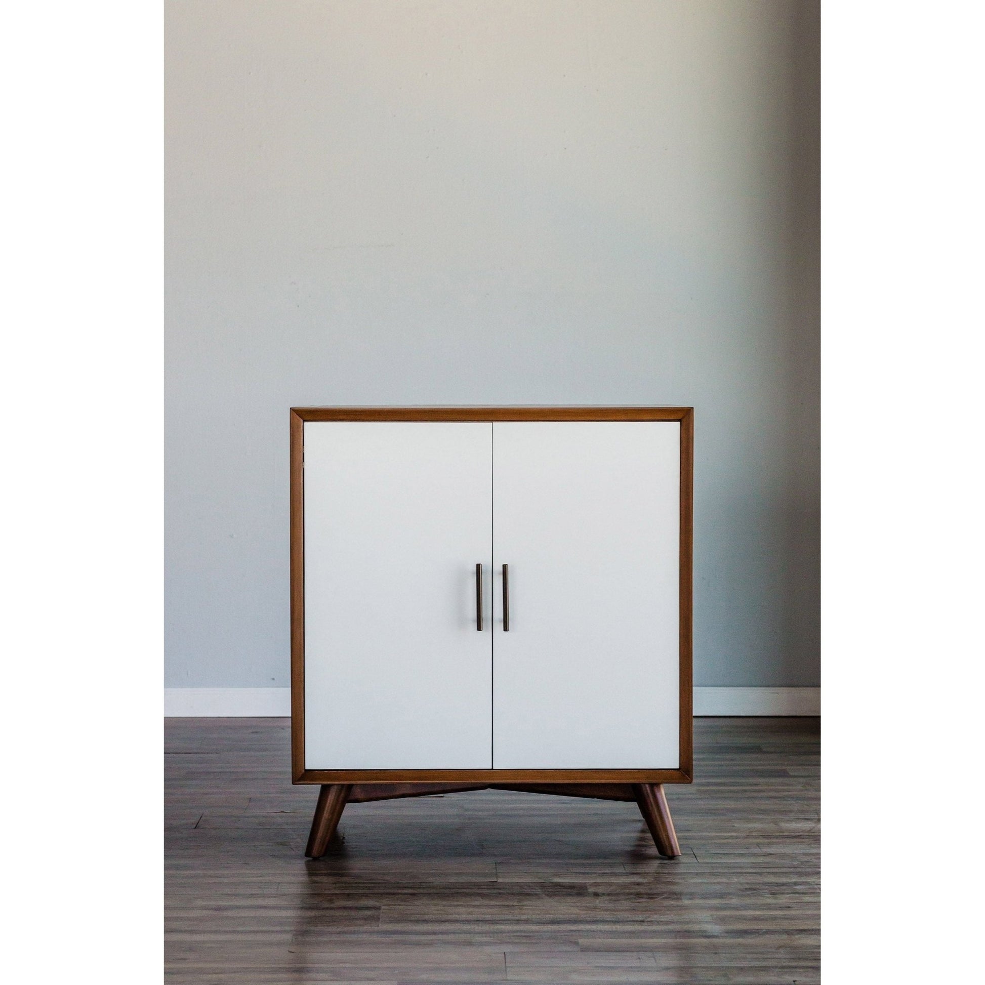 Flynn Small Bar Cabinet, Acorn/White - Alpine Furniture