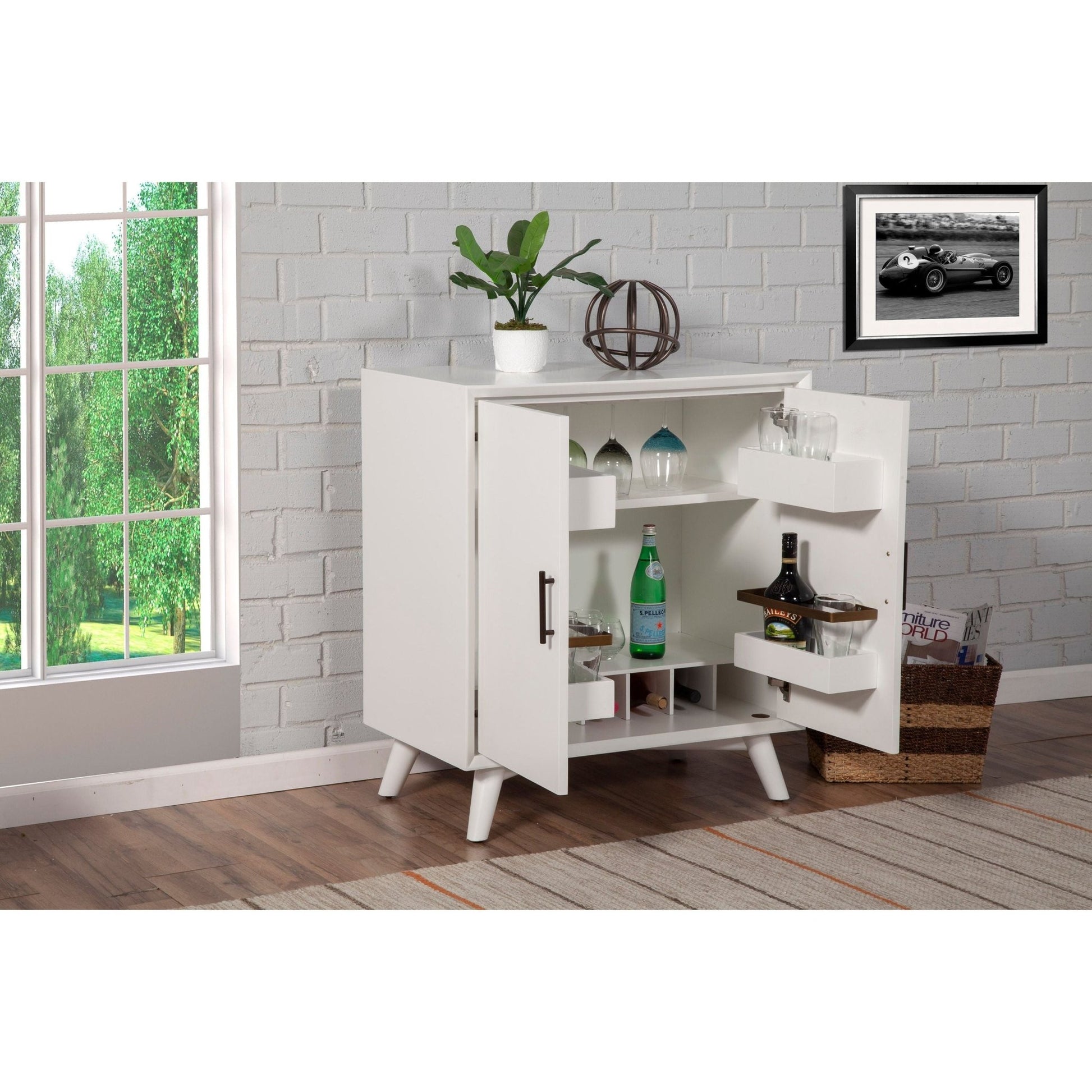 Flynn Small Bar Cabinet, White - Alpine Furniture