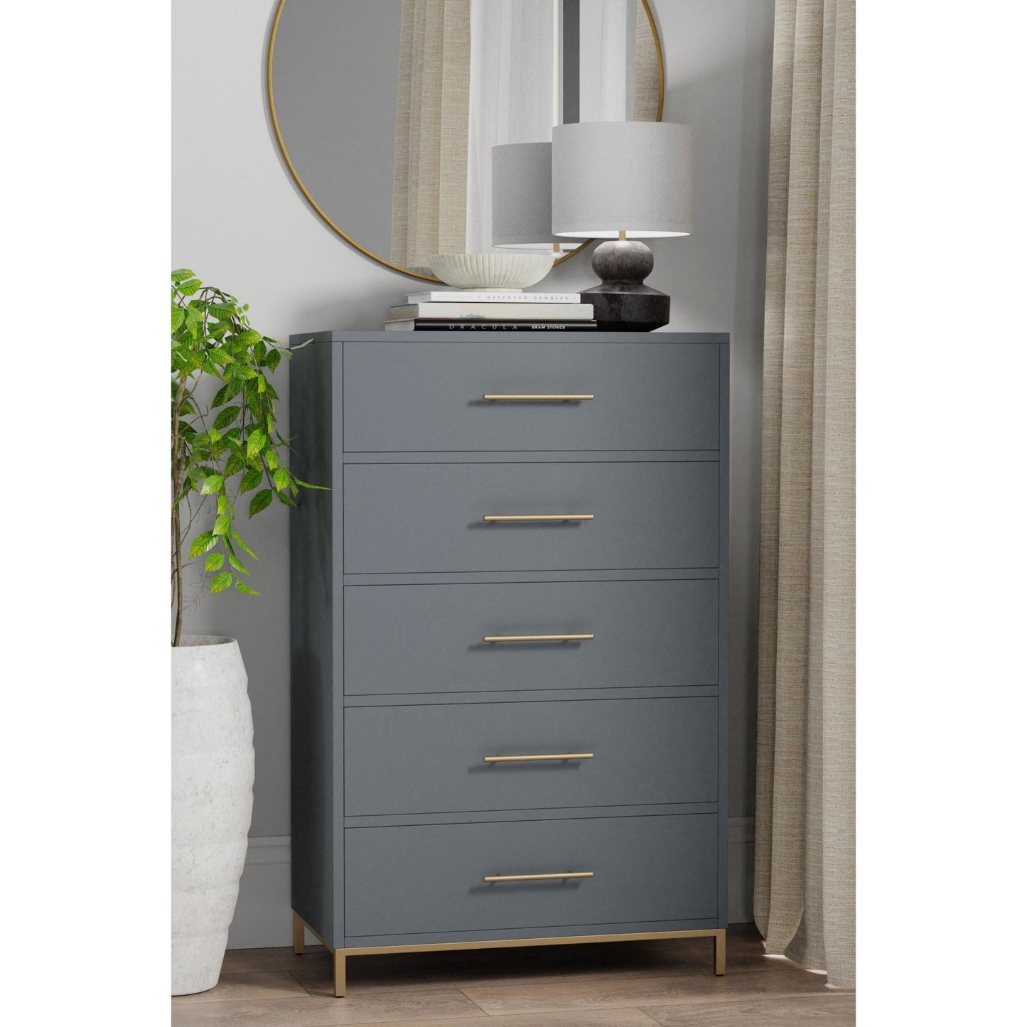 Madelyn Five Drawer Chest, Slate Gray - Alpine Furniture