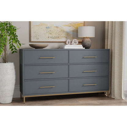 grey dresser nearby Kappesberg Jolyne 6-Drawer Horizontal Dresser, Modern Gray Bedroom Storage