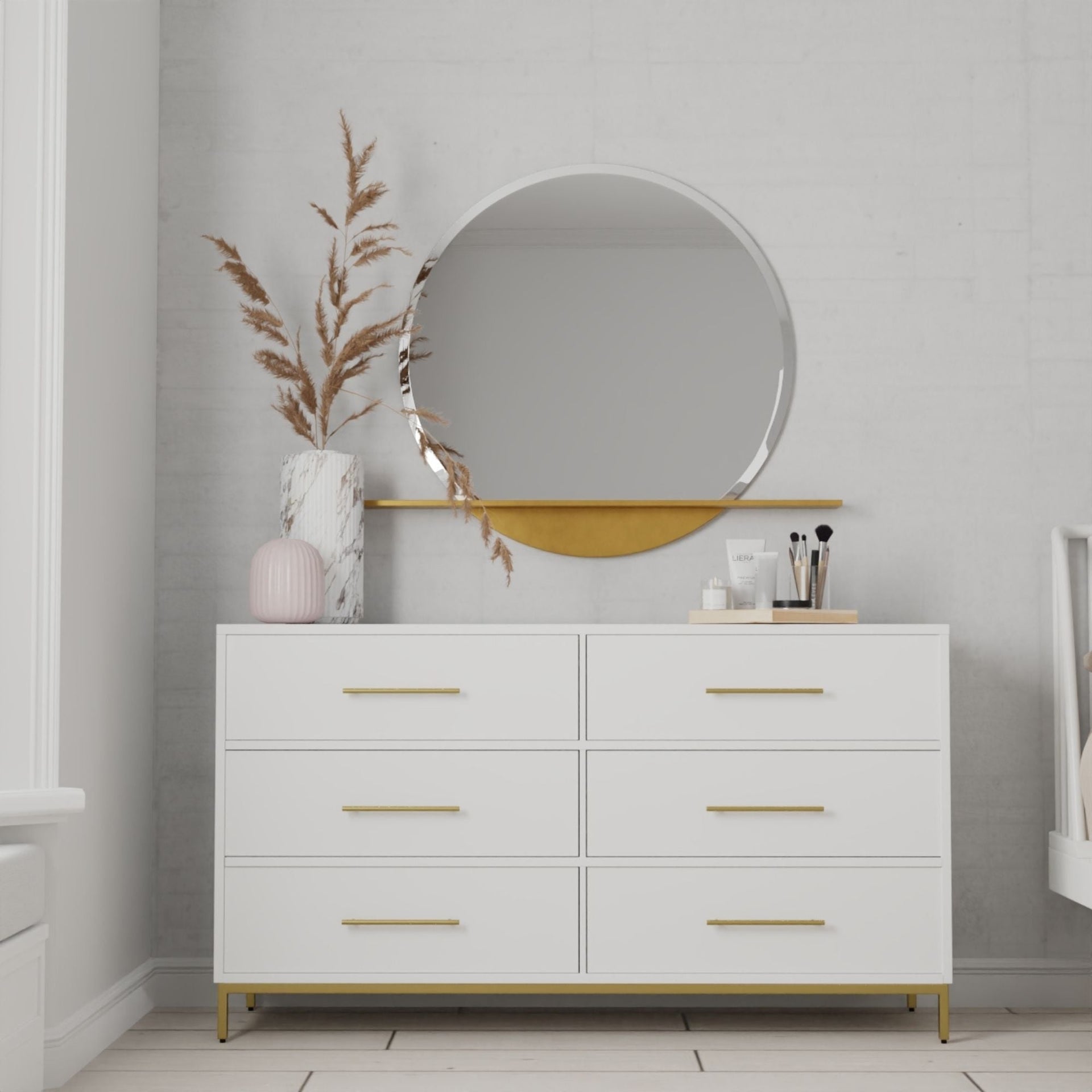 Alpine Furniture White Madelyn Six Drawer Dresser 2010-03