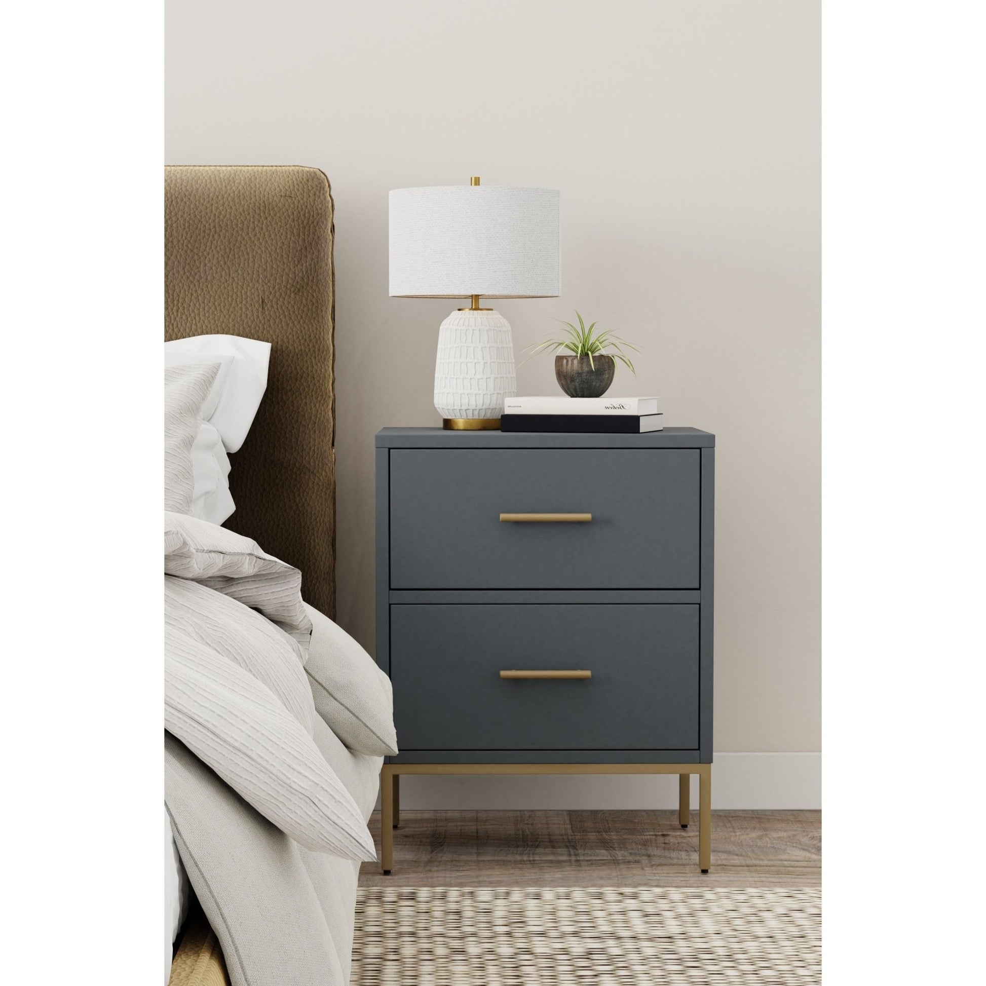 Madelyn Two Drawer Nightstand, Slate Gray - Alpine Furniture