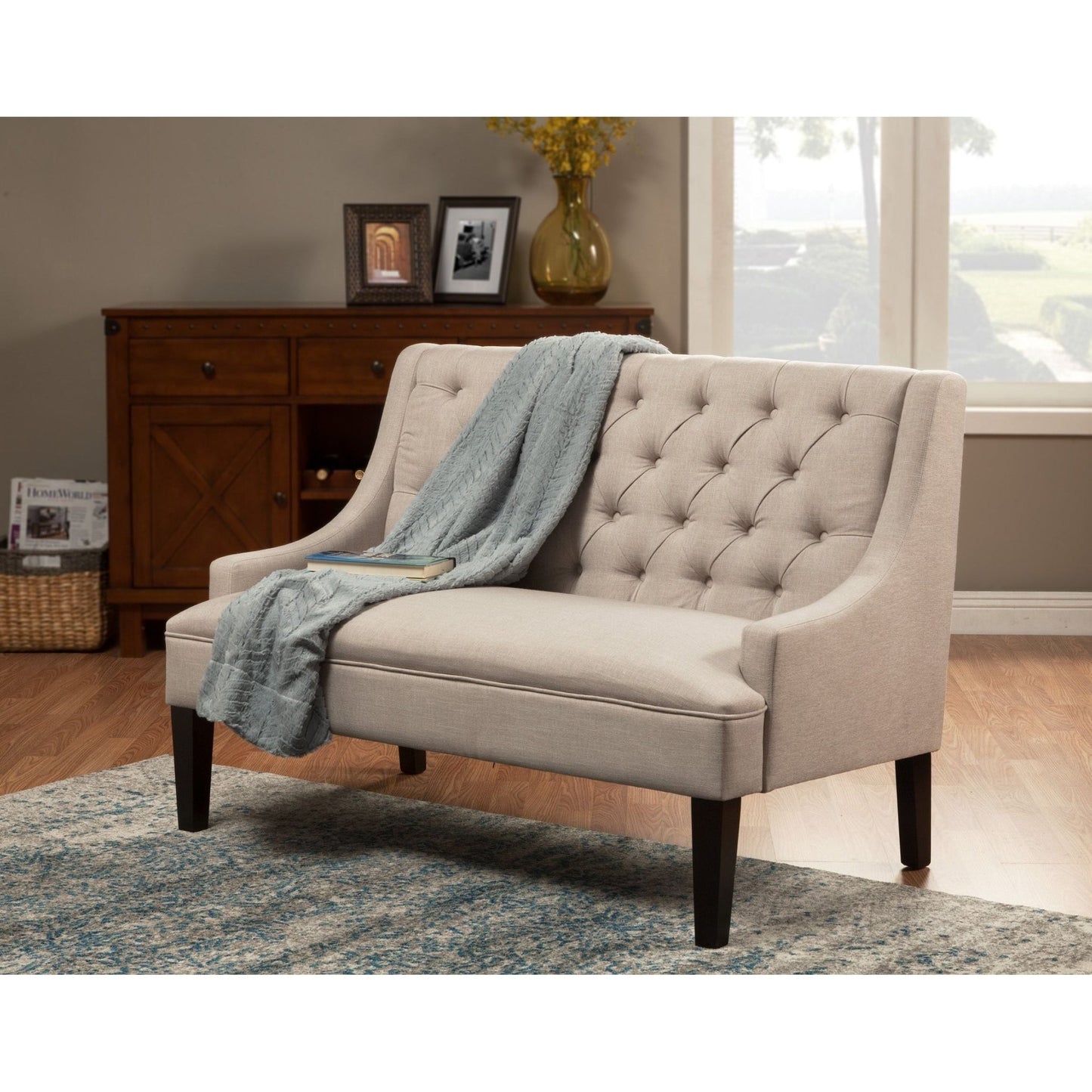 Posh Upholstered Bench, Light Grey/Brown - Alpine Furniture