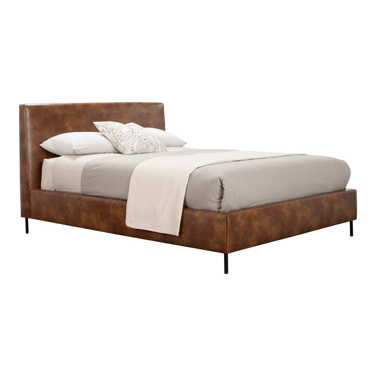 Sophia Faux Leather Platform Bed, Brown - Alpine Furniture