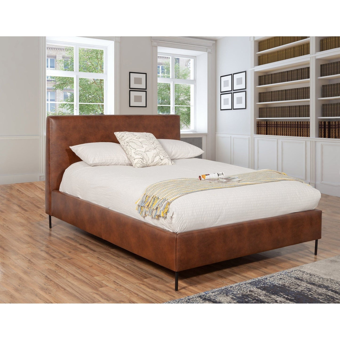 Sophia Faux Leather Platform Bed, Brown - Alpine Furniture