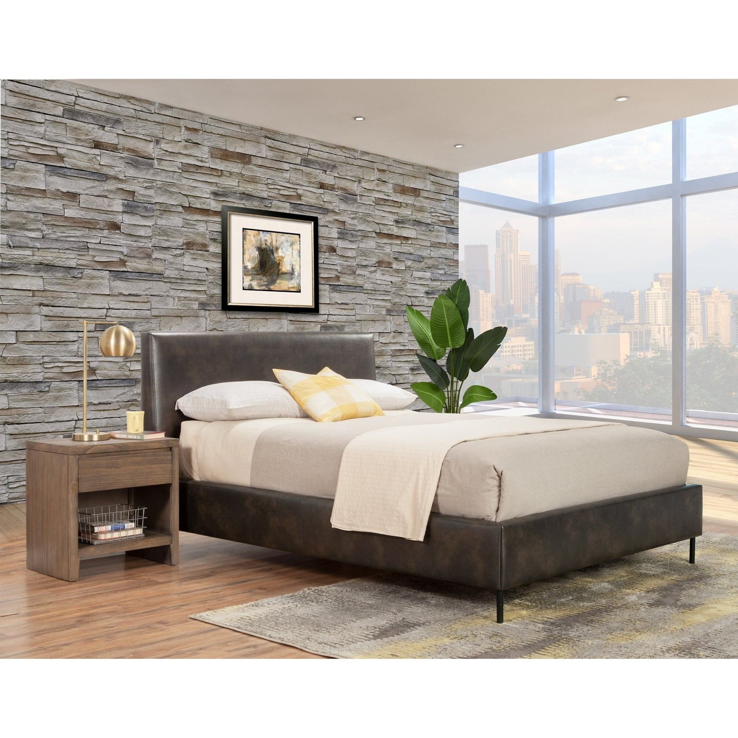 Sophia Faux Leather Platform Bed, Gray - Alpine Furniture