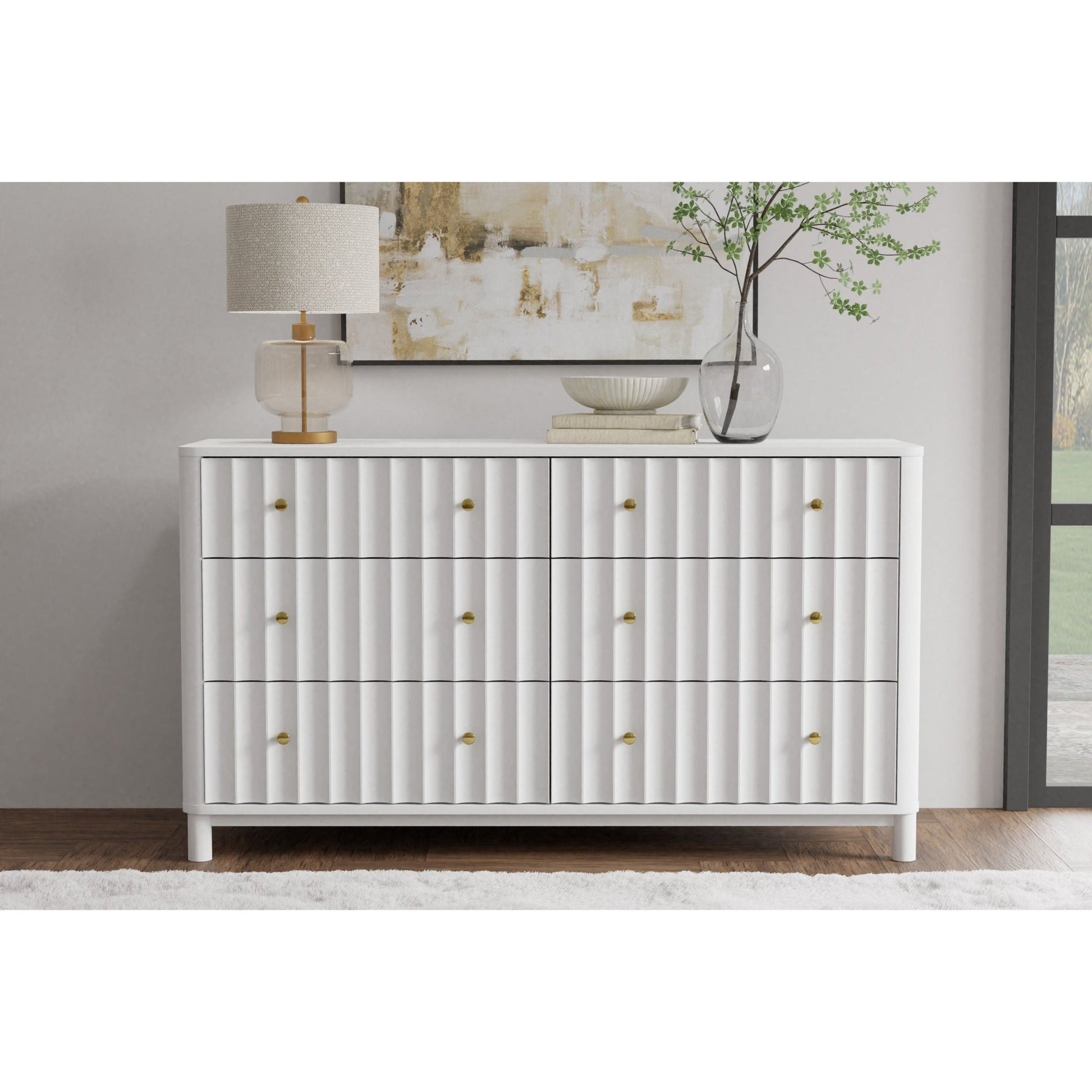 Stapleton Six Drawer Dresser, White - Alpine Furniture